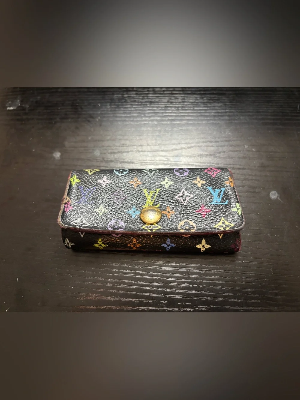 Auth Louis Vuitton Black Monogram Multicolore Multicles Key Holder Murakami